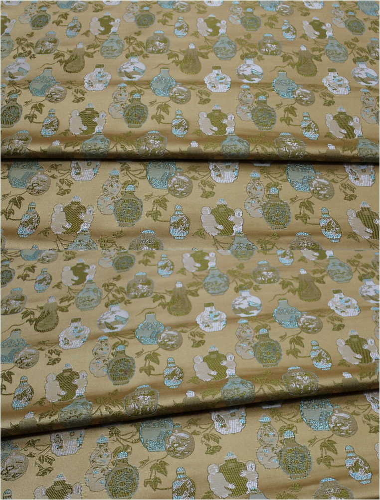 Floral Vase Jacquard Brocade Fabric: Chinese Style Rayon Upholstery