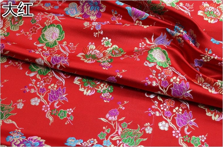 Floral Brocade Fabric: Chinese Style Silk Rayon Blend (29.5" Wide)