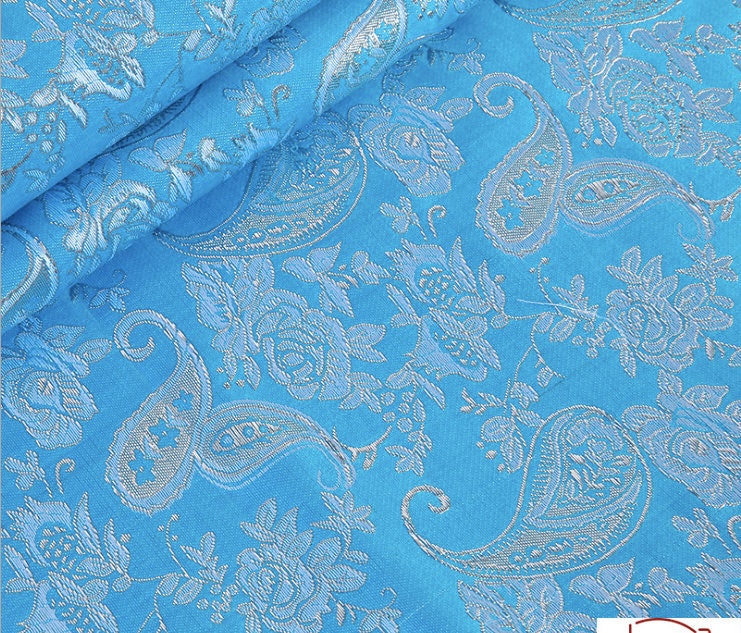 Floral Metallic Jacquard Brocade Fabric: 59"W Silk Rayon Damask