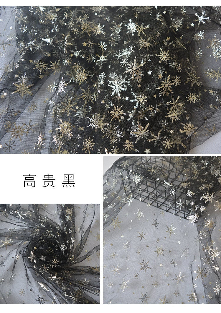 Tissu organza transparent à étoiles : Tissu pour robe La Reine des Neiges, 152 cm de large