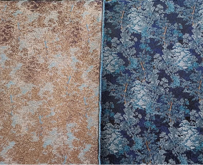Ice Blue Jacquard Fabric With Gold Thread | Textured Embossed Material, 64" Wide