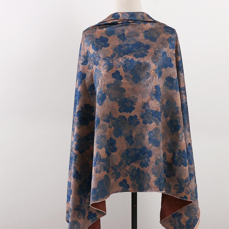 Damask Floral Silk Fabric: 59"W Digital Print Satin