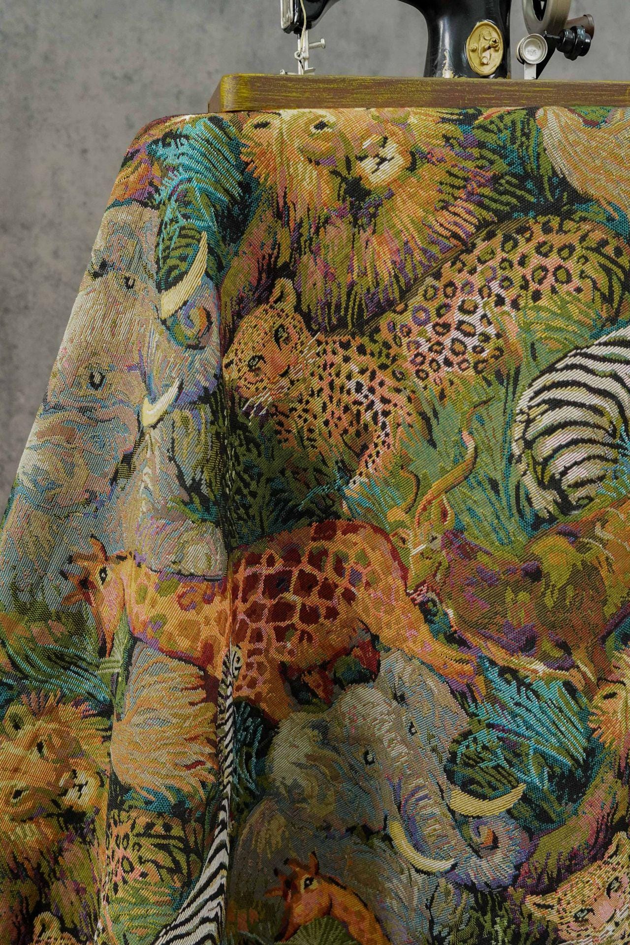 Jacquard Fabric: Wild Animals Zoo Pattern - Autumn Winter Upholstery