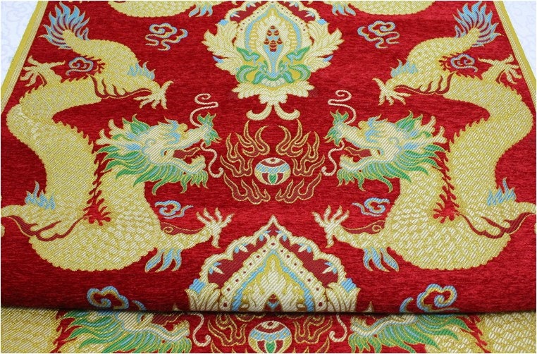 Double Dragon Brocade Fabric: Chinese Robe Cheongsam Material (29"W)