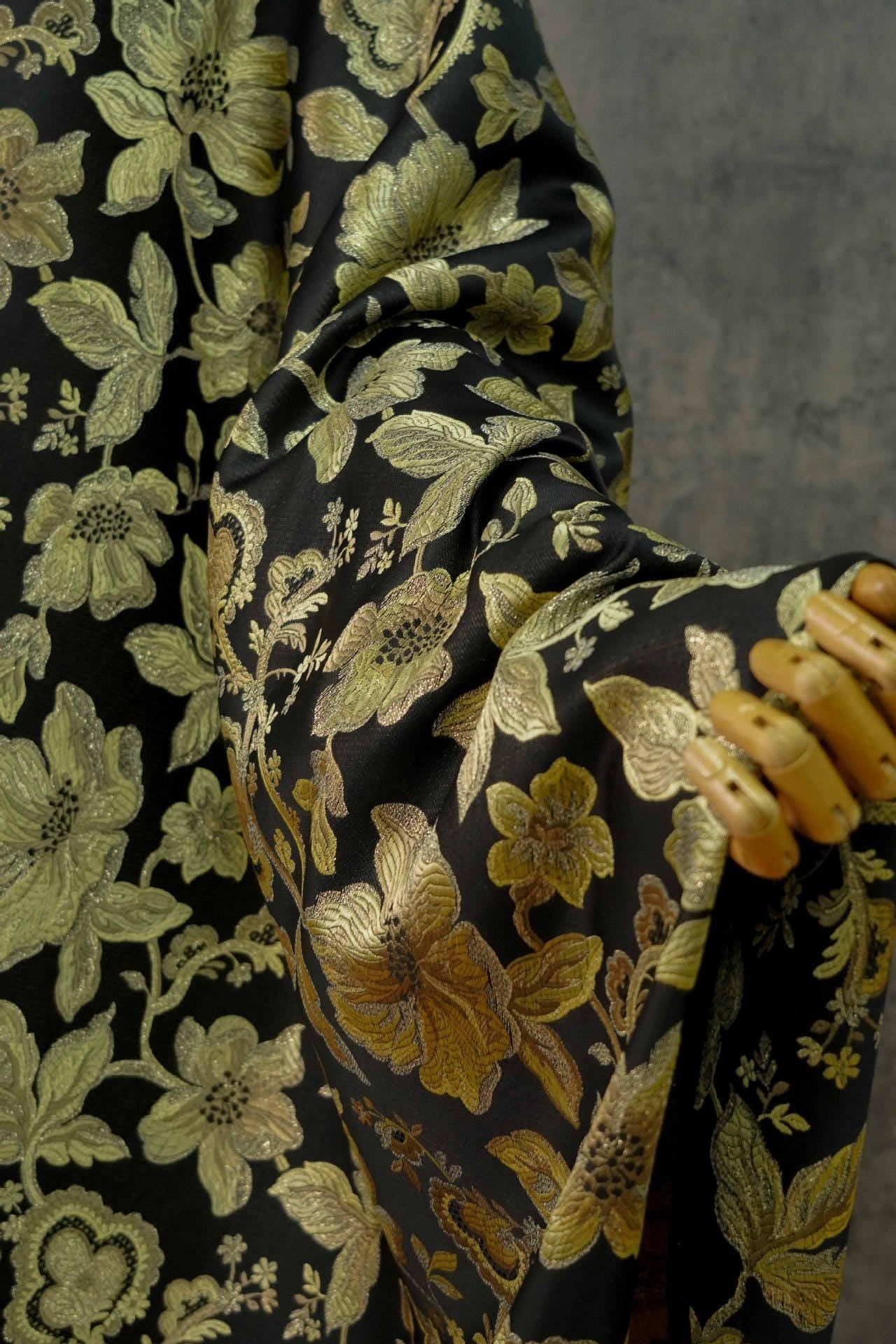 Gold Thread Jacquard Fabric: Vintage Palace Floral, 60"W - By The Meter
