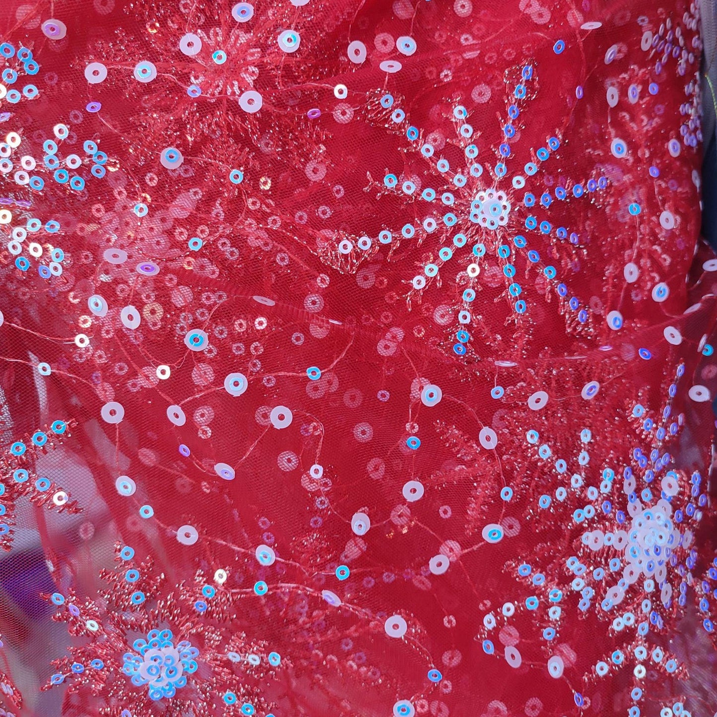 Sequin Snowflake Embroidery Lace Fabric: Bridal Wedding Dress, Gown (50"W)