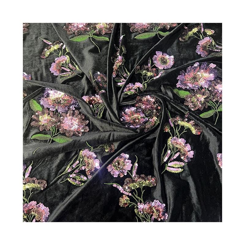49"W Embroidered Velvet Fabric by the Yard ��� Soft Plush Material for Sewing, Upholstery &