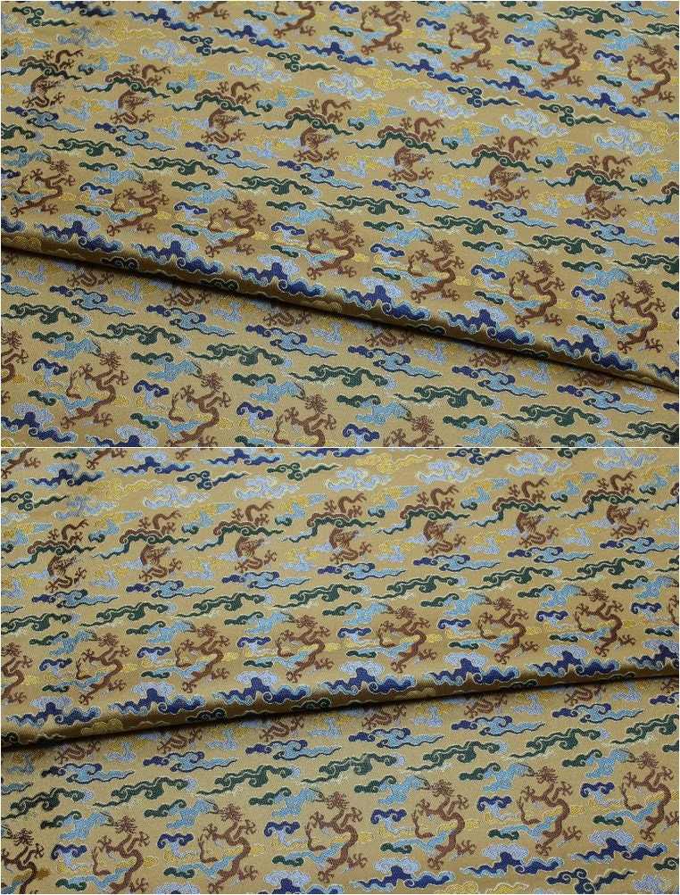 55"W Flying Dragon Brocade Fabric: Chinese Robe Silk Rayon Blend