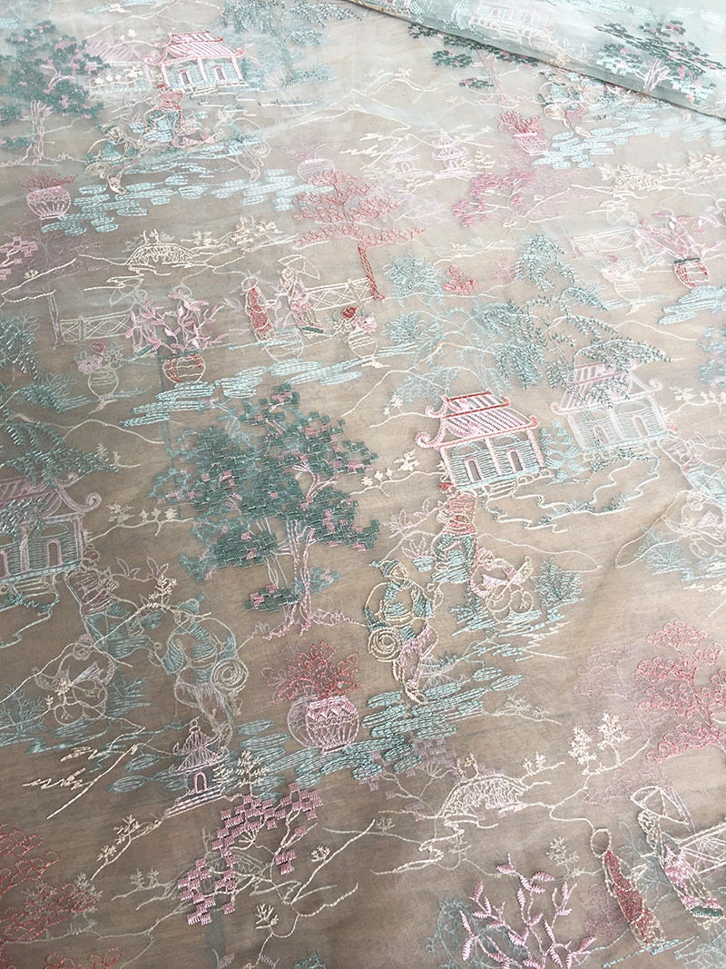 Embossed Flowers Embroidery Fabric: 3D Silk Organza, 50"W, By The Meter