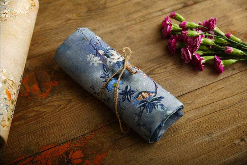 Floral Bird Print Ramie Fabric: Sustainable Apparel & Home Decor, 55"W