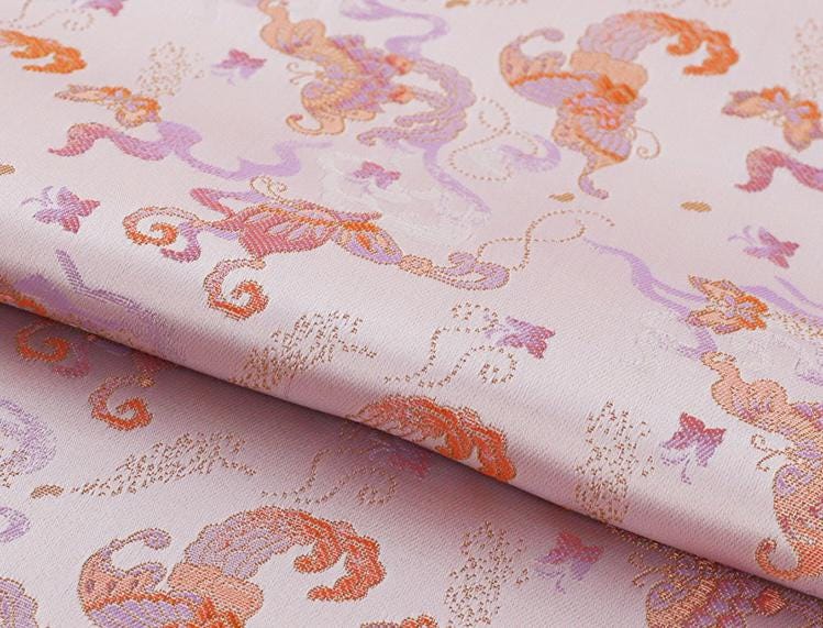 Light Pink Nishijin Kimono Fabric: Gold Thread Butterfly Brocade (59"W)