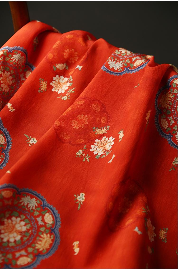 Floral Rayon Cotton Blend Fabric: Red Upholstery, Costume, & Sewing - 59"W
