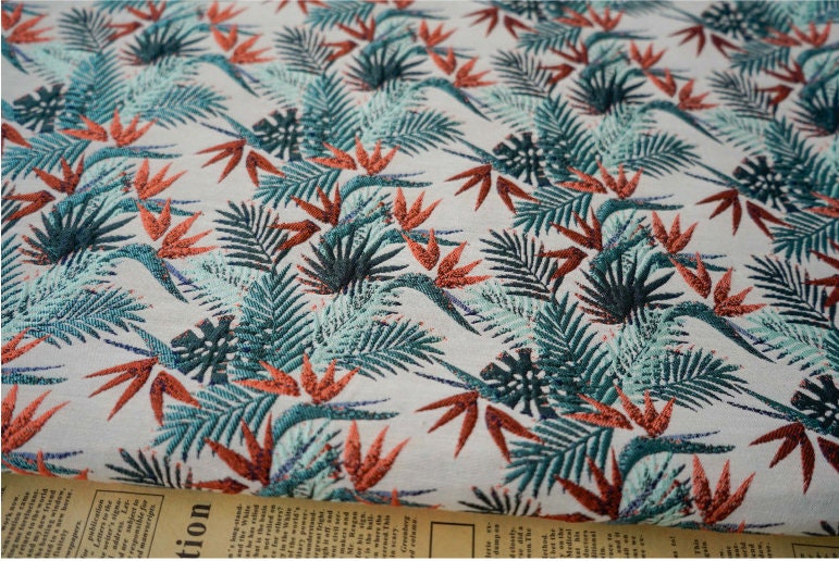Red and Green Bamboo Fabric: Retro Upholstery, Costume, Decor
