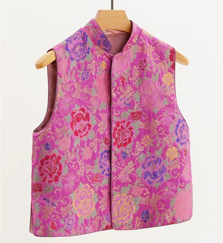 Hot Pink Floral Brocade Fabric: Gold Thread Kimono Nishijin (59"W)