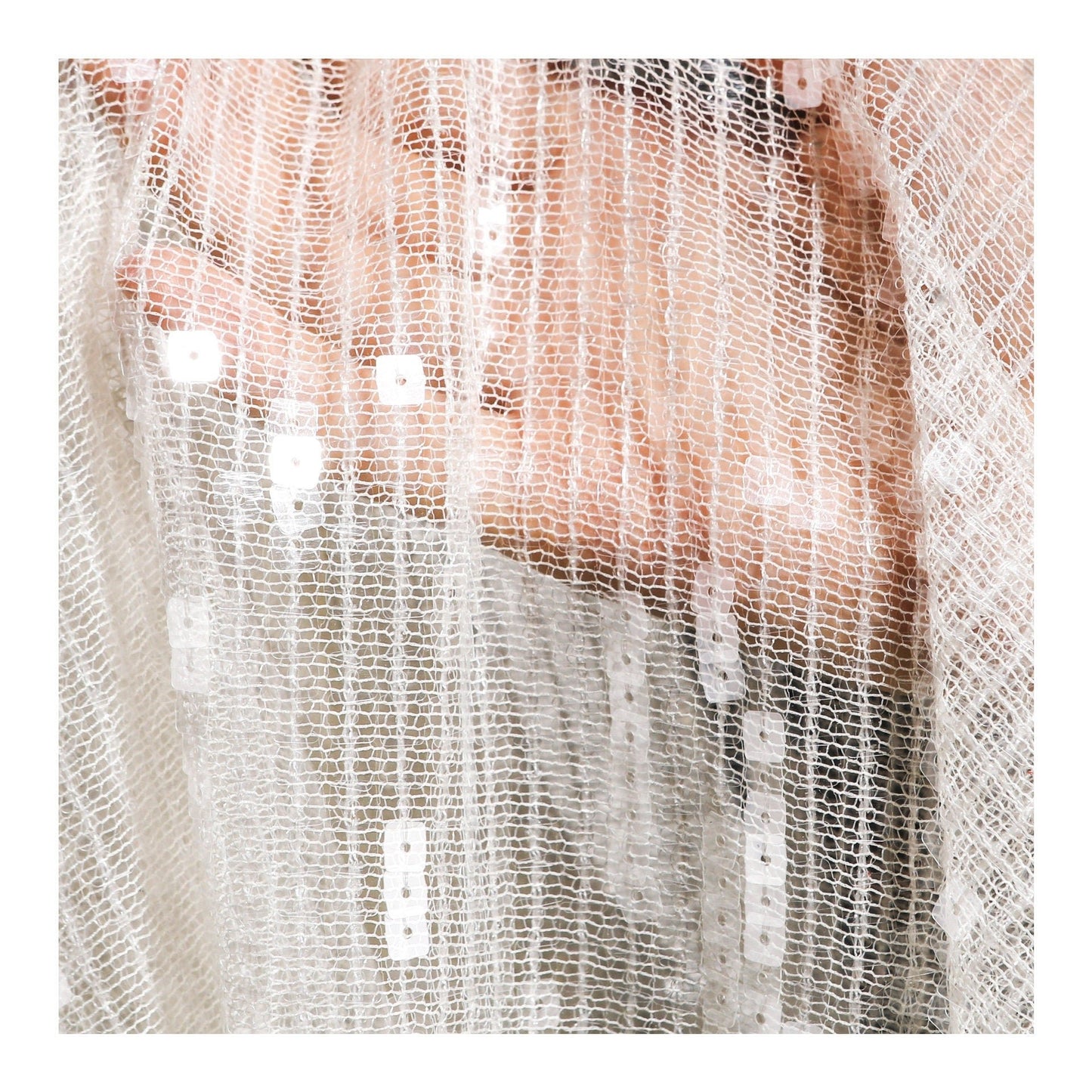 Champagne Sequin Embroidered Mesh Fabric, 47"W Scale Design - Poppylollipop