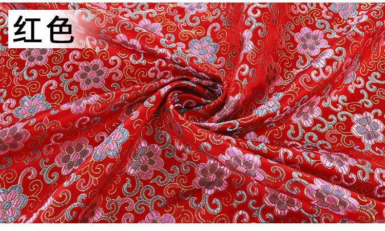 Floral Vine Silk Brocade Fabric: Red Cheongsam Upholstery, 57"W - Poppylollipop