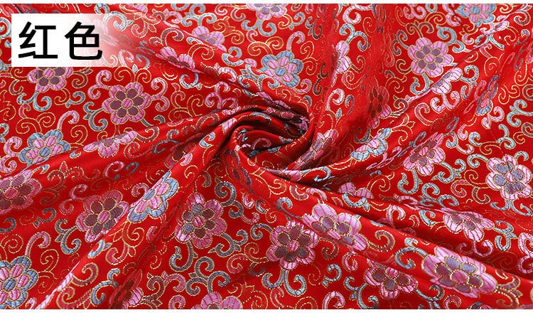 Floral Vine Silk Brocade Fabric: Red Cheongsam Upholstery, 57"W