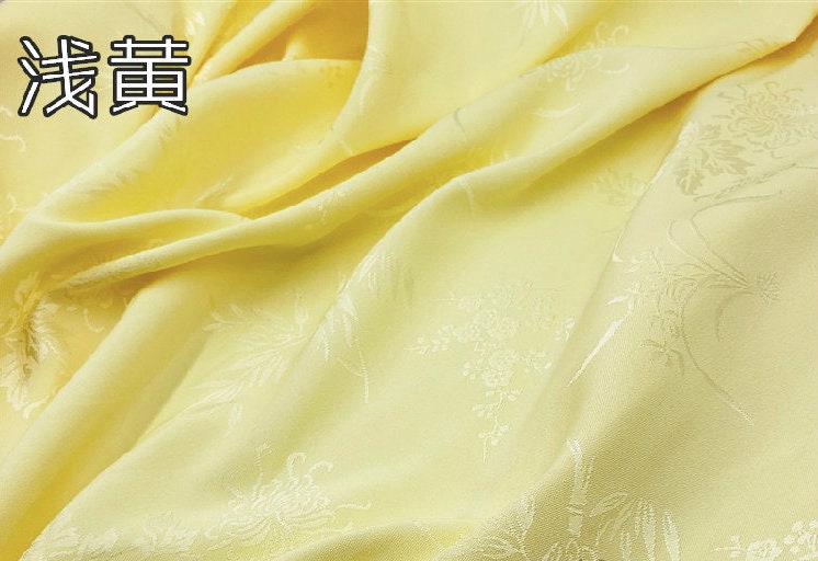 Floral Jacquard Satin Fabric: Plum Orchid Bamboo Chrysanthemum, 60" Wide, Cosplay Costume Fabric