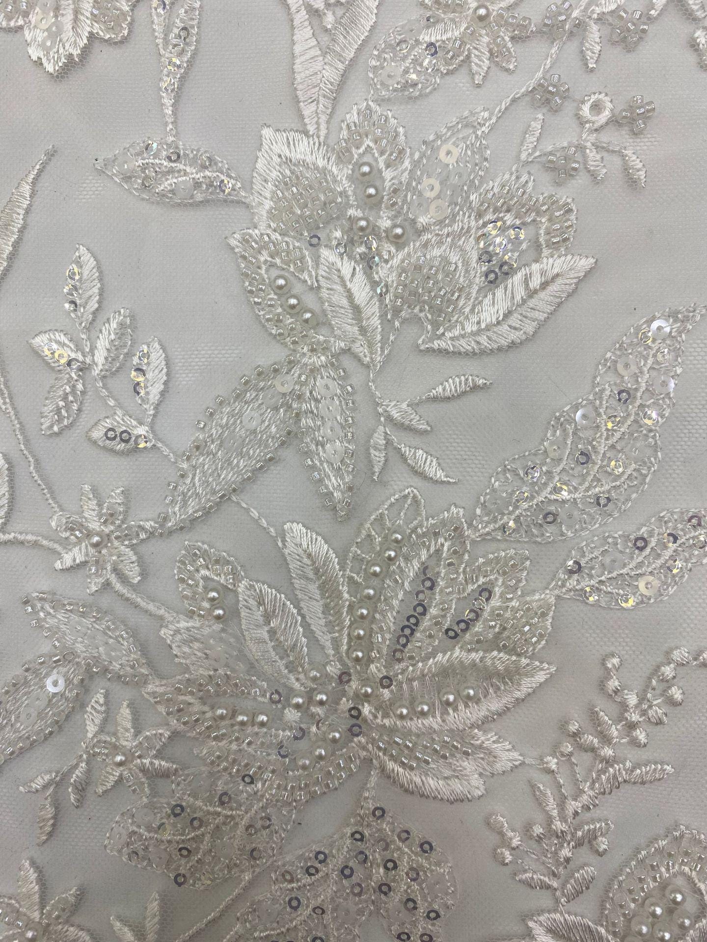 Floral Embroidery Sequin Fabric: 49"W Rayon for Dressmaking