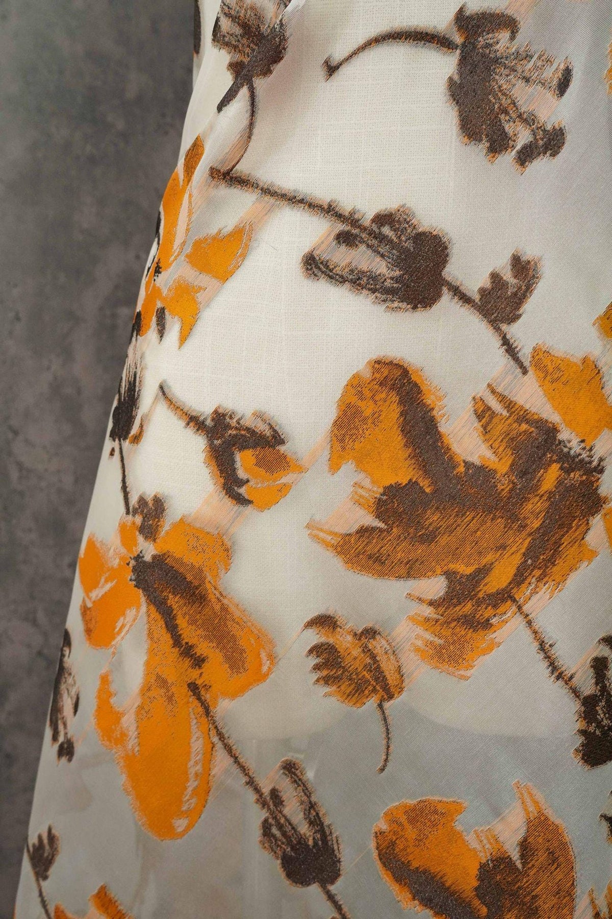 Light Brown 3D Jacquard Organza Fabric: Embossed Texture, 57" Wide - Poppylollipop