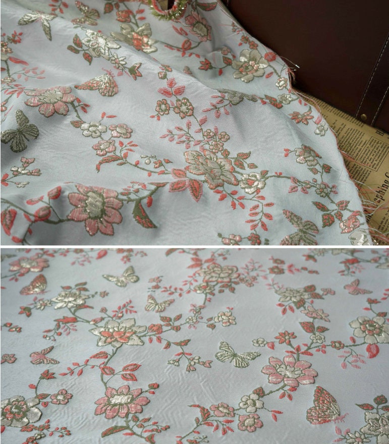 Gold Thread Jacquard Fabric: 3D Butterfly Texture, 55" Wide
