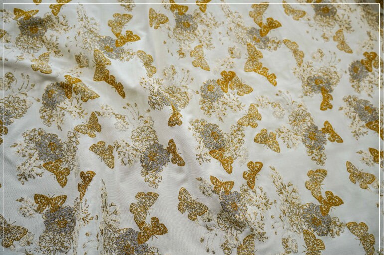 Gold Butterfly Jacquard Fabric: 48"W Designer Upholstery