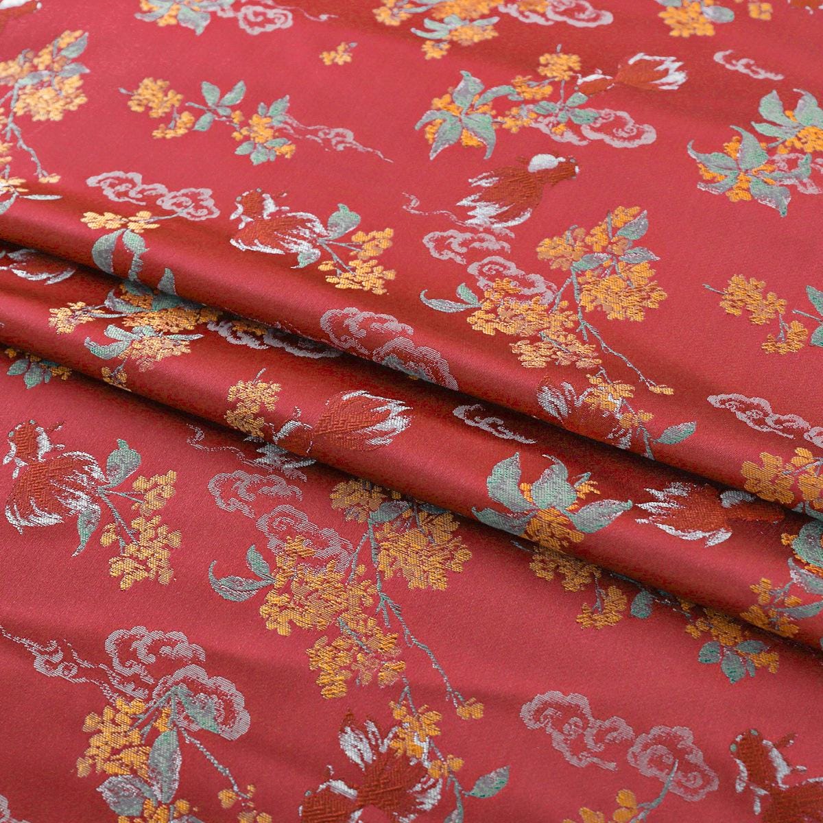 Floral Silk Brocade Fabric: 59"W Upholstery, Costume, & Decor