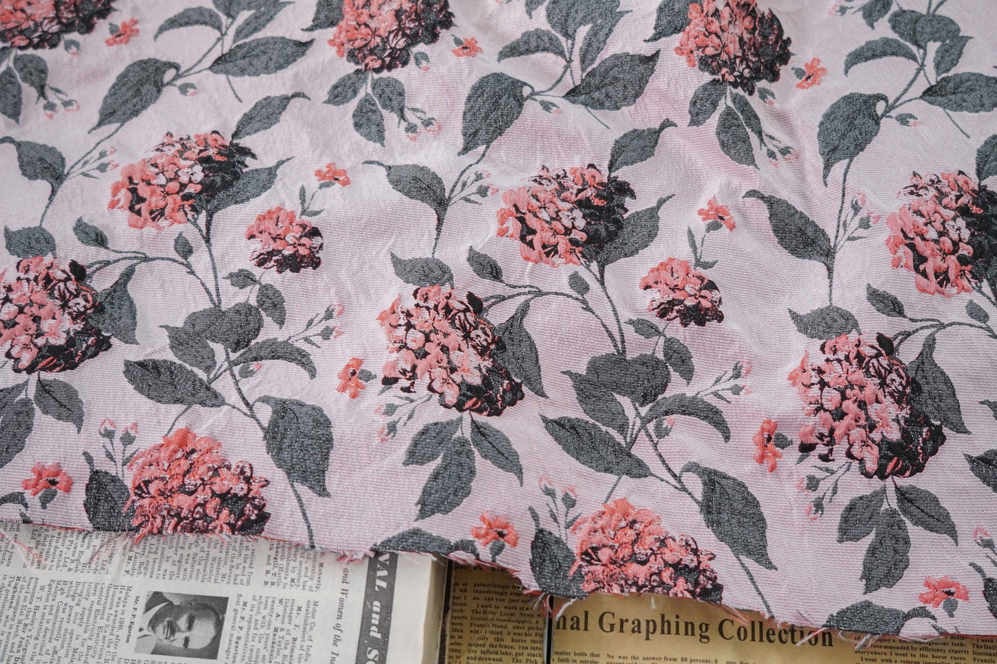 Floral Jacquard Fabric: Retro 3D Designer Material, 61" Wide