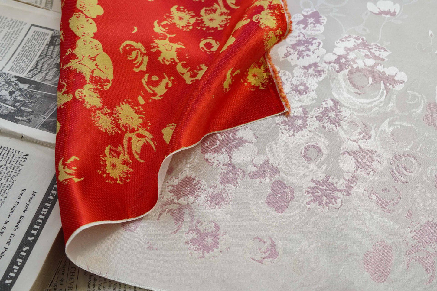 Reversible Rose Jacquard Fabric: Floral Embossed Weave, 65" Wide