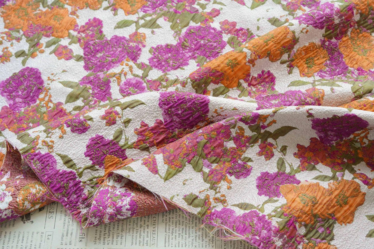 Floral Embroidered Jacquard Fabric: French Country Style Upholstery Sewing Material