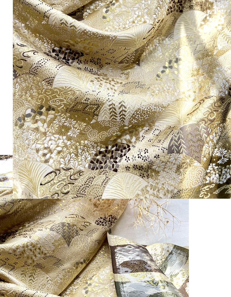 Tissu japonais Nishijin bleu sarcelle : Brocart de soie pour la couture