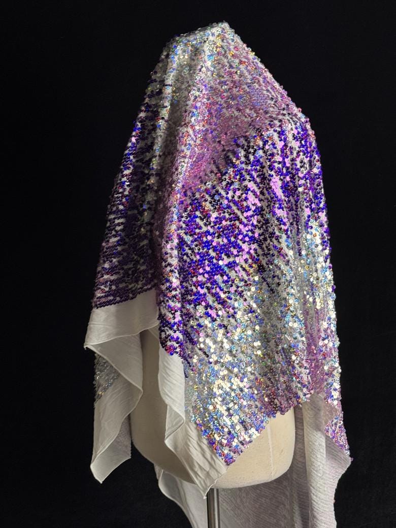 Ombre Purple Sequin Knit Fabric: Gradient Glitter, High-End Evening Wear