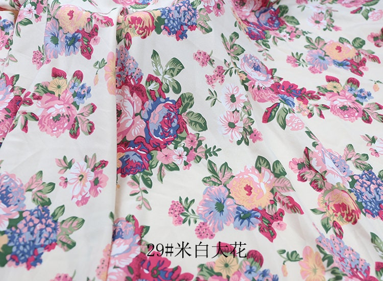 Floral Chiffon Fabric: 4-Way Stretch Polyester Satin, 59" Wide