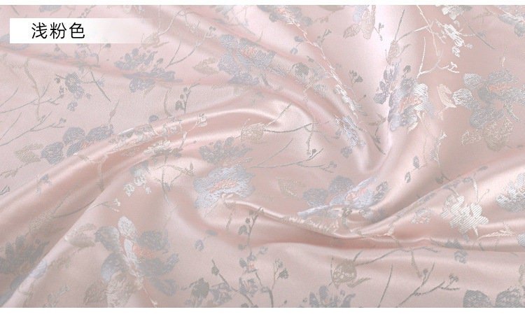 Plum Blossom Brocade Fabric: Light Pink Floral Sewing Material - Poppylollipop