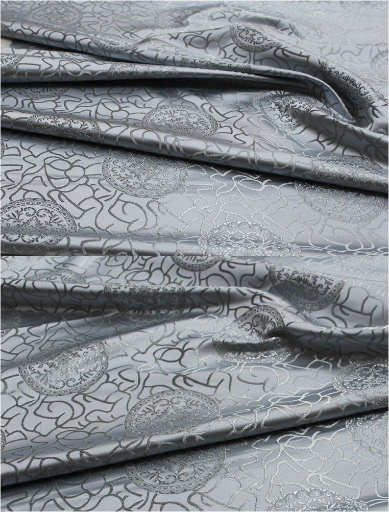 Silver Brocade Fabric: Ancient Pattern Silk Rayon Gown Fabric - Poppylollipop