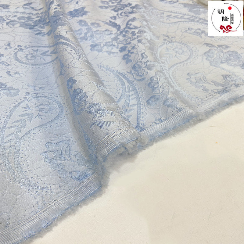 Aquamarine Jacquard Fabric: 3D Cashew Flower Designer Fabric - 56" Wide