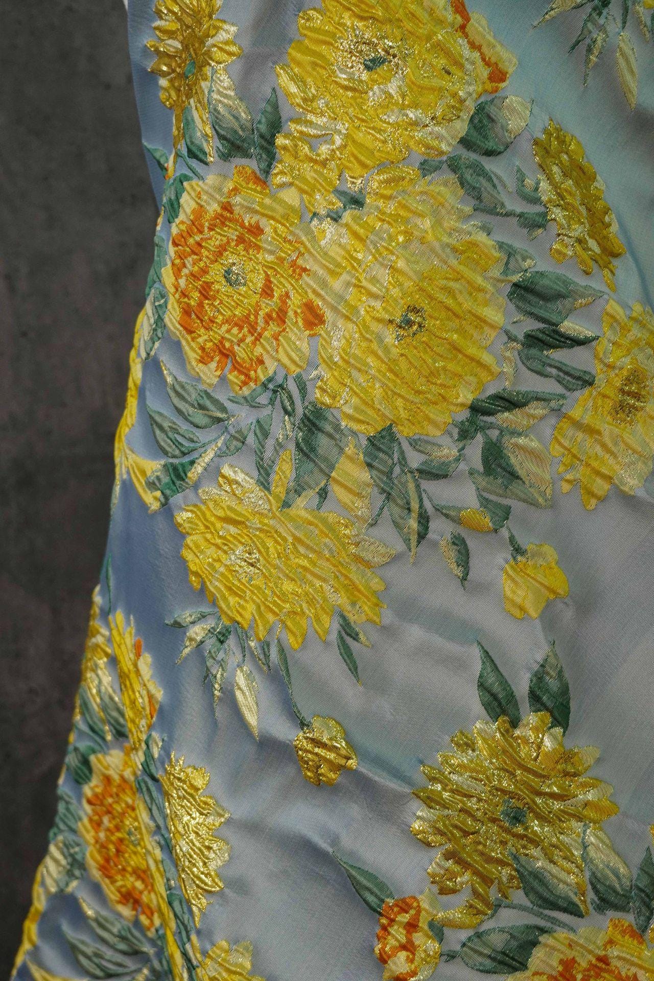 Gold Thread Yellow Peony Jacquard Fabric: 54"W Upholstery & Drapery
