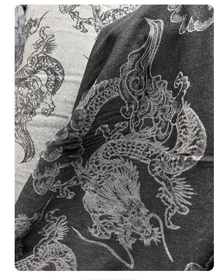 Tissu denim jacquard 3D Dragon : 100 % coton, ameublement, couture (165 cm)