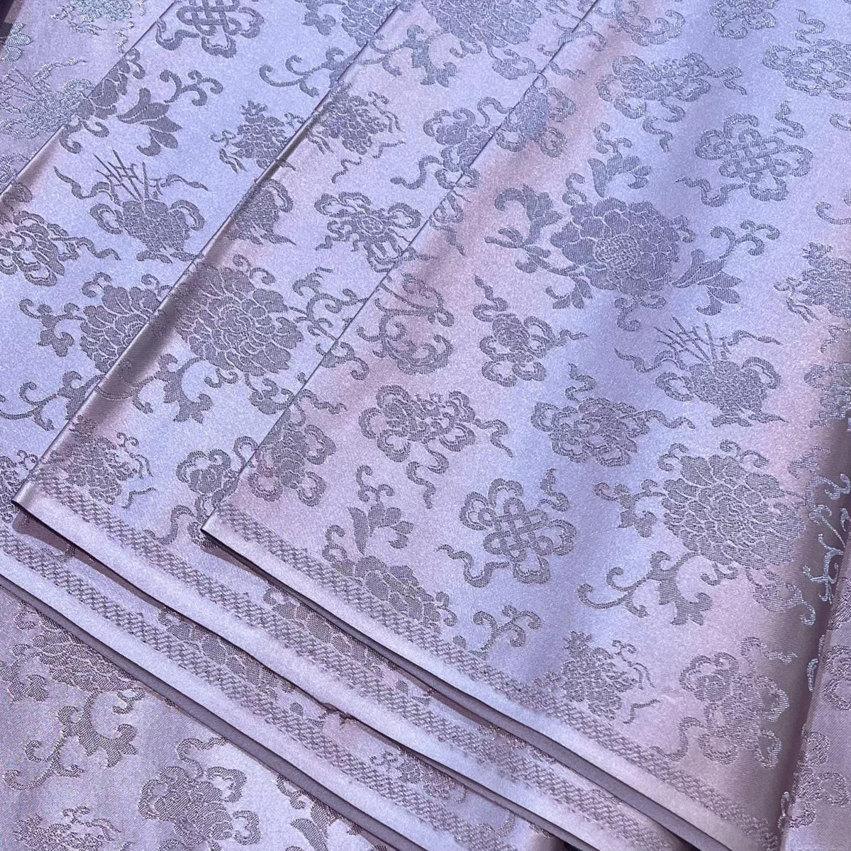 Silk Brocade Fabric: Mongolian Tibetan Double Fish Design, 29.5" Wide - Poppylollipop
