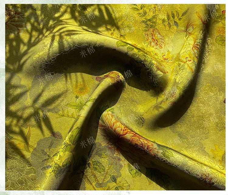 100% Rayon green Jacquard Xiangyun Brocade Fabric: 59"W Upholstery & Costume