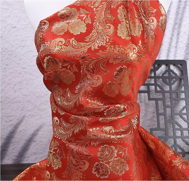 Red & Gold Phoenix Jacquard Satin Brocade Fabric - Chinese Wedding Dress