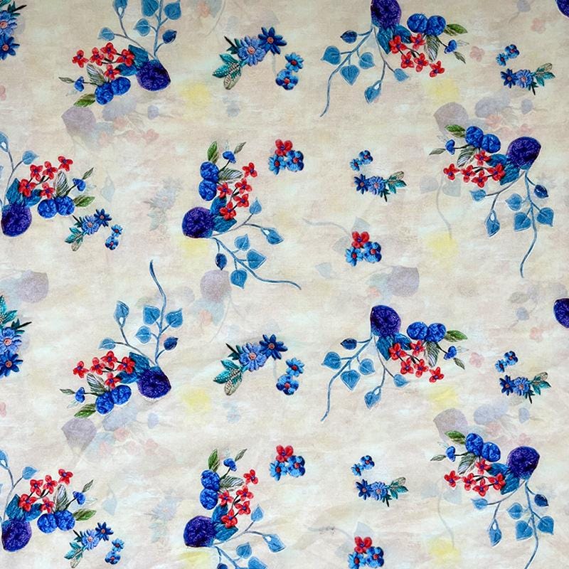 Floral Embroidery Cotton Fabric: Asian Style Upholstery, Curtain & Sewing Material