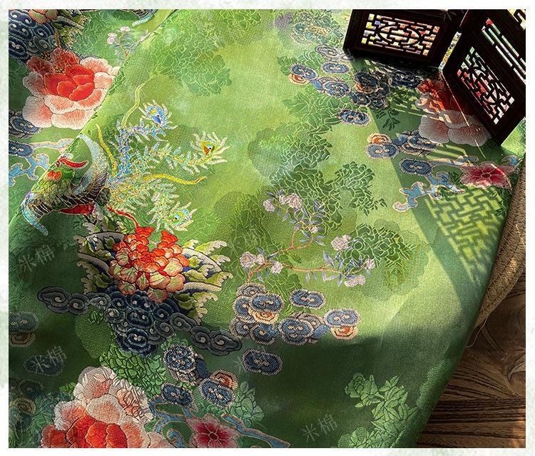 Rayon Silk Jacquard Xiangyun Fabric ��� Handmade Bisha Cuiyu Traditional Chinese Textile for Dress, Qipao, Craft, Sewi"W