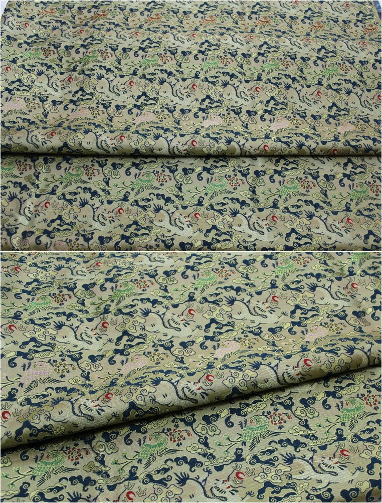 Flying Dragon Brocade Fabric: Chinese Emperor Robe Silk Blend (55"W)