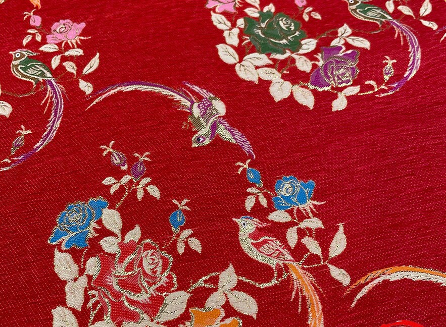 Red Phoenix Brocade Fabric: Chinese Qipao Sewing Material (59"W)