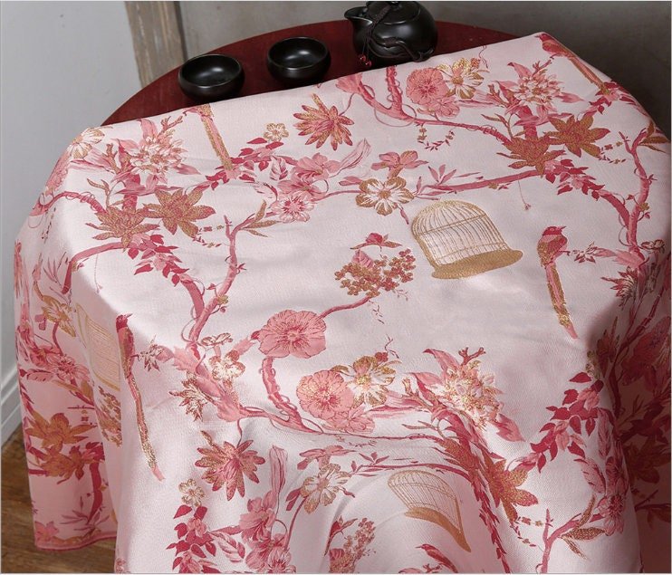 Birdcage Magpie Brocade Fabric: Chinese Silk Rayon Blend (59"W) - Poppylollipop