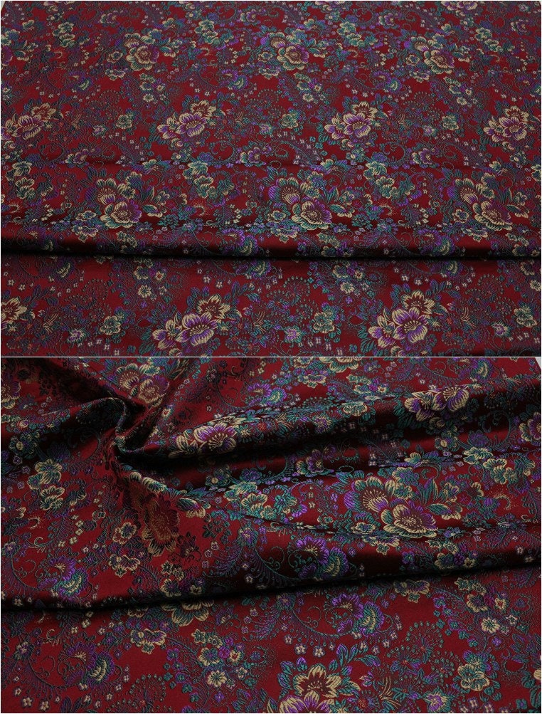 Cherry Blossom Jacquard Brocade Fabric: 29.5" Wide Silk Rayon Blend