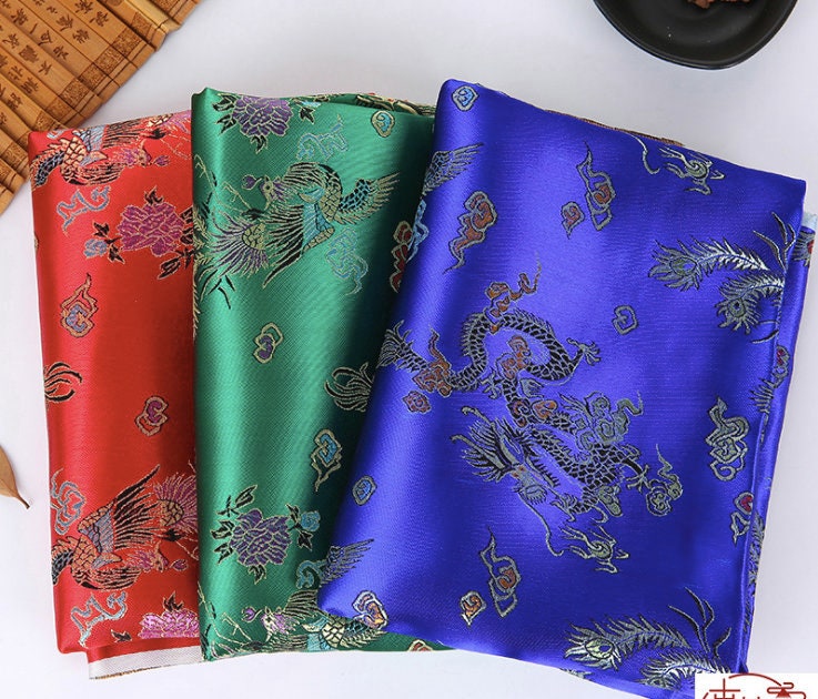 Dragon and Phoenix Brocade Fabric: Silk Rayon Blend (29.5"/59"W)