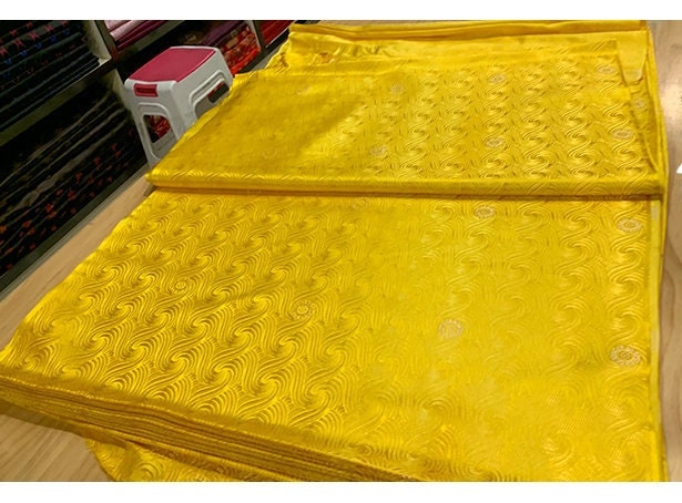 Gold Spiral Jacquard Brocade Fabric: Shiny Silk Rayon Blend, 29.5" Wide