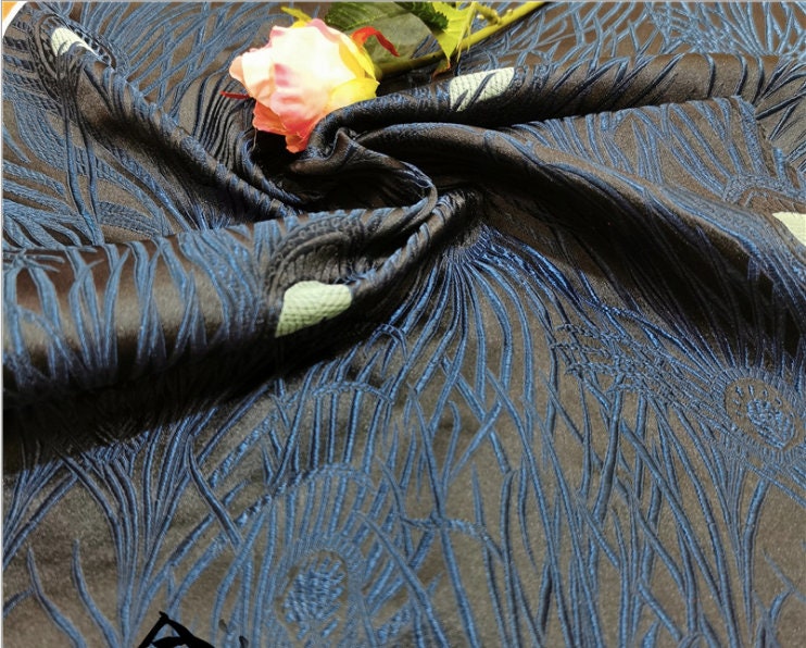 Peacock Tail Silk Brocade Fabric: 29.5"W Jacquard Rayon Blend